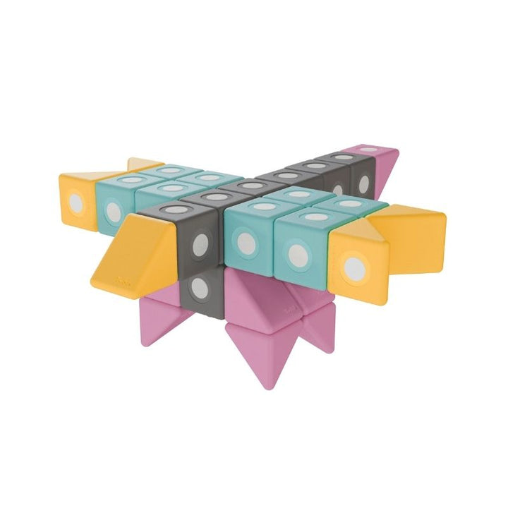 TUKI BIG Smart Magnetic Blocks Smart 100 arranged into a plane figure, showing the complex structural 3D construction the pyramid and 4 Smart TUKI shape vocabulary enables at 100-block group scale