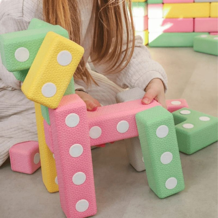 TUKI Regular Magnetic Blocks 26 Elements arranged into a dog figure, demonstrating the open-ended 3D construction and creative imaginative play the neodymium magnetic foam blocks enable
