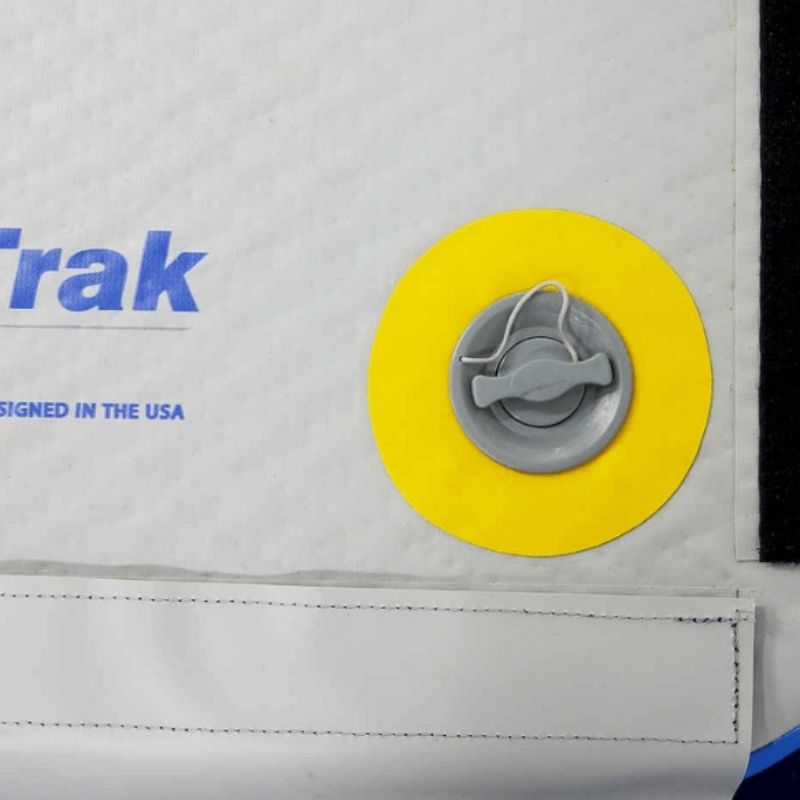 Close-up view of the Tumbl Trak Air Floor surface showing the eco-friendly chemical-free vinyl construction and reinforced woven base that provides superior tearing and peeling resistance under daily gymnastics training use