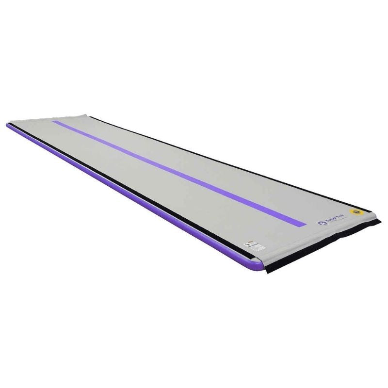 Tumbl Trak Air Floor in Purple showing the full 5-foot-wide inflatable gymnastics air track landscape view, available in 3M, 4.5M, and 6M lengths for gymnastics clubs, cheer programmes, and home training