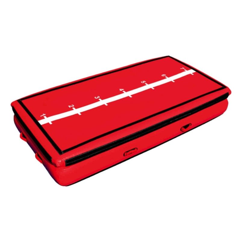 Tumbl Trak Air Platform Mat showing the 4-inch centerline with numbered measurements on the top vinyl surface, used for precision skill training and therapeutic positioning in gymnastics and OT settings