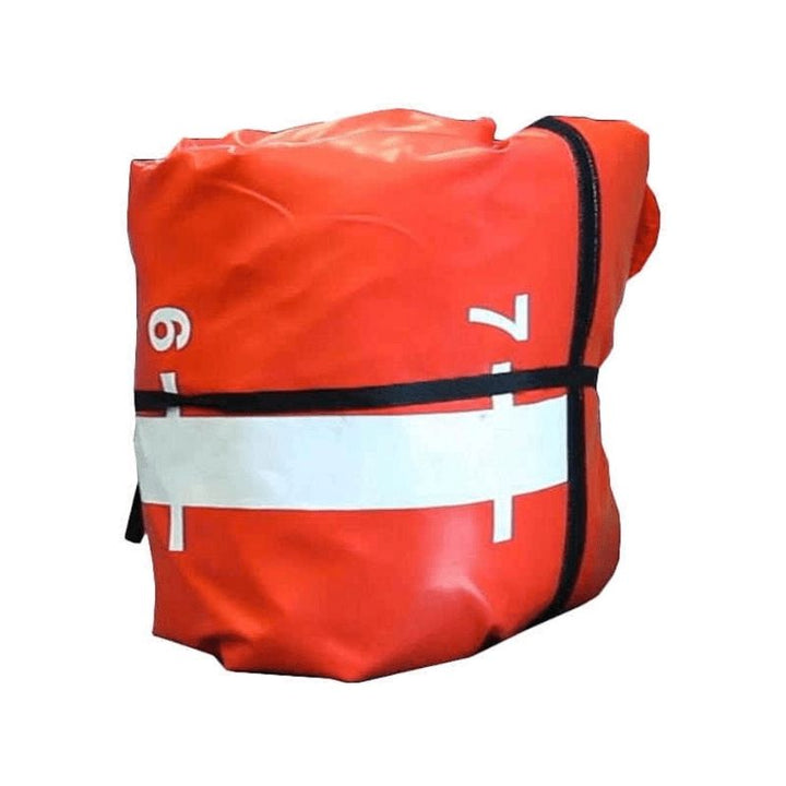 Tumbl Trak Air Platform Mat deflated and folded for storage or transport, demonstrating the lightweight portable design compared to equivalent foam platform equipment
