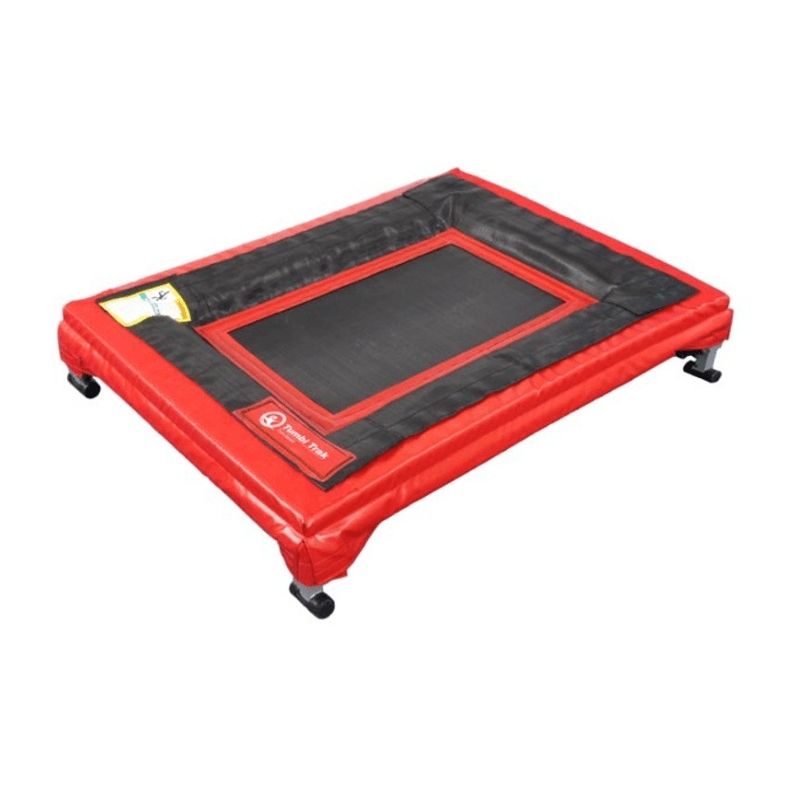 Tumbl Trak All Abilities Mini Trak in clean standalone view showing the spring-safe padded surround, adjustable aluminium legs, and commercial-grade trampoline bed for low-impact sensory movement and balance development