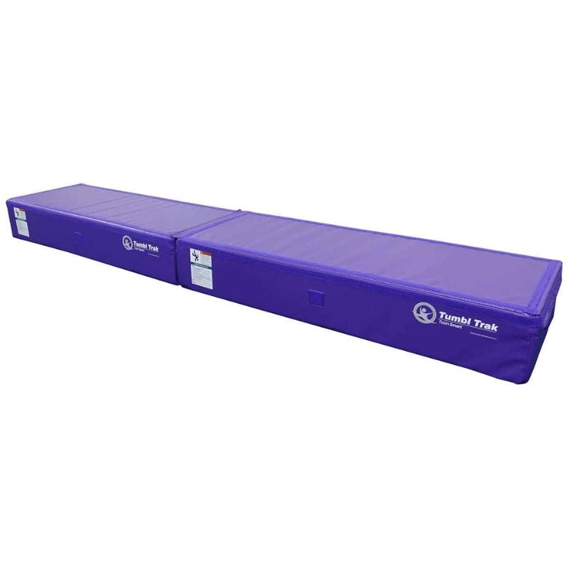 Tumbl Trak Booster Block single 48x18x8 inch foam gymnastics training block in landscape view showing the 18 oz. knife-coated vinyl surface and full block profile for spotting, vaulting, and plyometric use