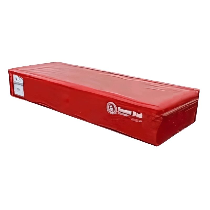 Tumbl Trak Booster Block single training block in Red colourway, showing the 18 oz. knife-coated vinyl surface and hook Velcro base for secure placement on carpet bonded foam gymnasium floors