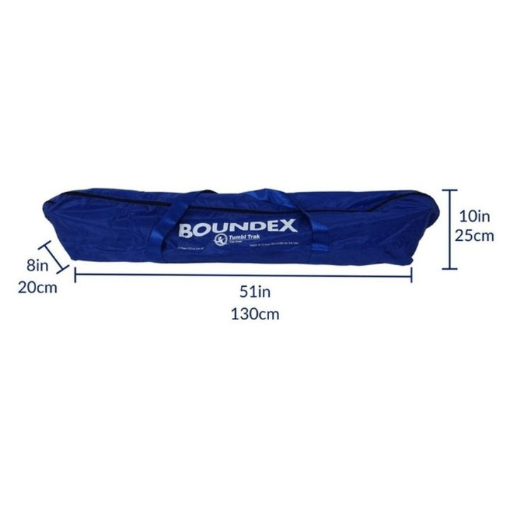 Tumbl Trak Boundex Cuddle Box disassembled and packed into its included storage and transport bag, showing the portable sensory equipment folded for travel