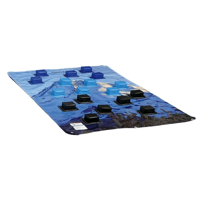 Tumbl Trak Climbing Wall Overlay flat view showing the full 4x6ft foam block surface and Mount Hood scenic graphic, an instant portable climbing wall for gyms, schools, and occupational therapy spaces