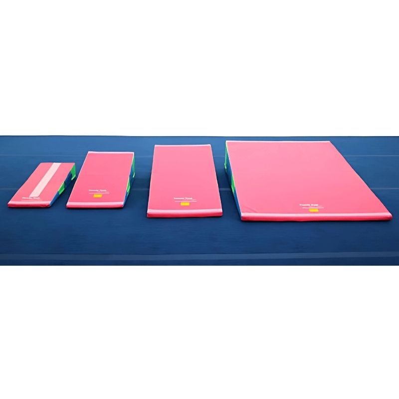 Tumbl Trak Folding Incline Mat size detail view showing incline dimensions and wedge profile for gymnastics, sensory therapy, and movement skill building