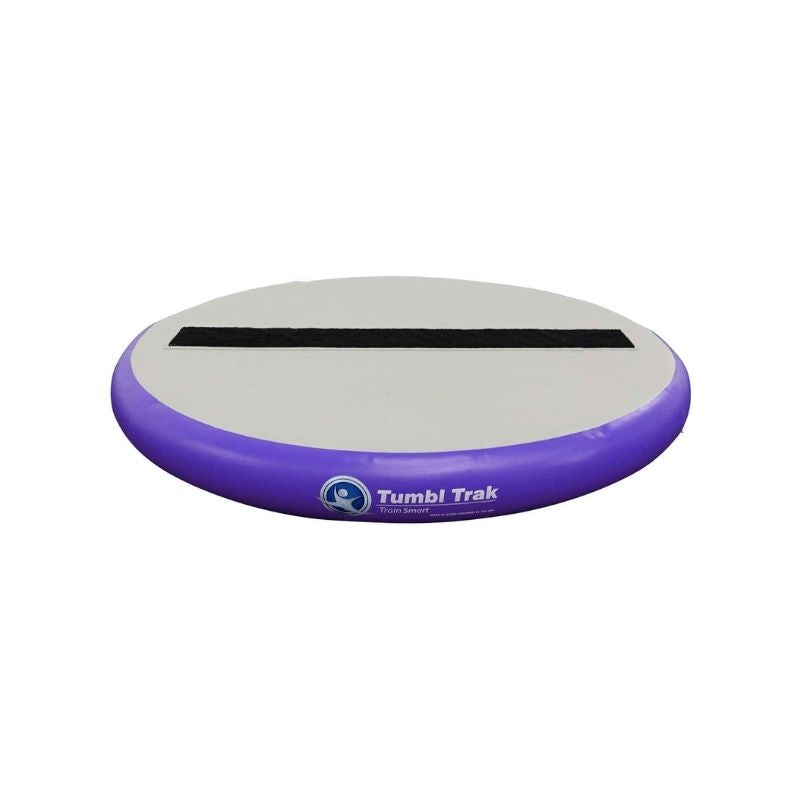 Tumbl Trak Hot Spot 3ft diameter in purple showing the compact circular inflatable jump and take-off trainer sized for single-athlete punch drills, dive rolls, and back handspring training with gentle joint-friendly repetition
