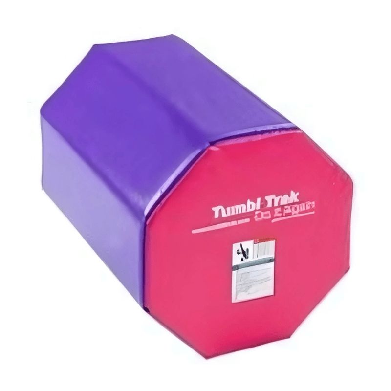 Tumbl Trak Octagonal Tumbler in Bright Pastel Rainbow colourway showing the pastel multicolour vinyl cover option available for gymnastics clubs, recreational programmes, and home training spaces