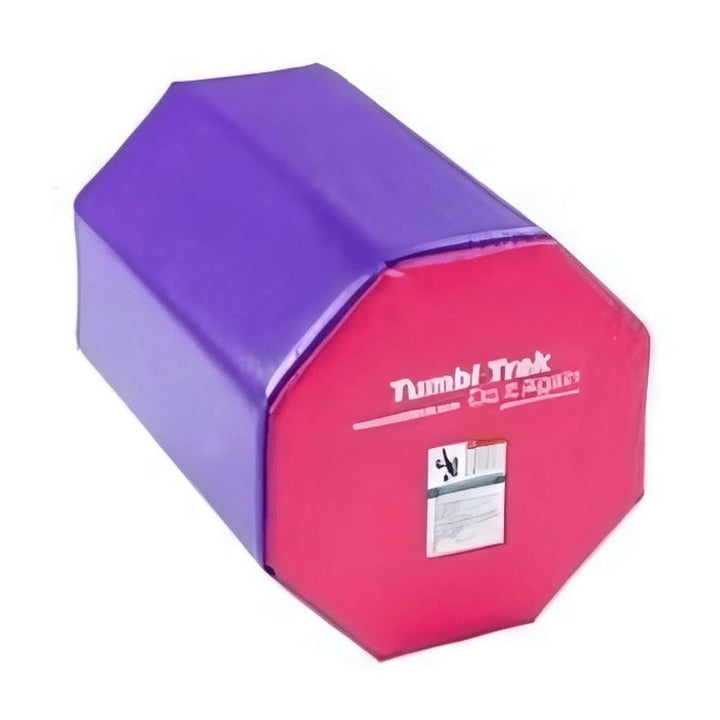 Tumbl Trak Octagonal Tumbler in Bright Pastel Rainbow colourway showing the pastel multicolour vinyl cover option available for gymnastics clubs, recreational programmes, and home training spaces