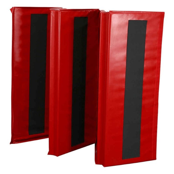 Underside view of the Tumbl Trak Rebound Mat showing the non-skid material sewn to the bottom that keeps the mat firmly in position during active tumbling and cheer stunting, and the four-sided Velcro edges for mat connectivity