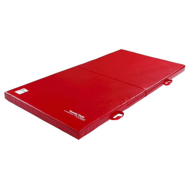 Tumbl Trak Soft Mats second landscape view showing the 18 oz. coated vinyl surface of the softer gymnastics mat alternative to the Practice Mat, with non-skid base and webbing handles for transport