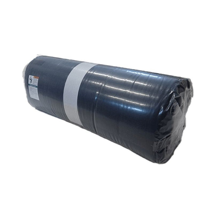 Tumbl Trak Soft Topper Denim Mat in rolled storage position demonstrating the flexible denim-covered PU foam construction that allows the gymnastics sting protection mat to be rolled compactly for storage and transport between stations