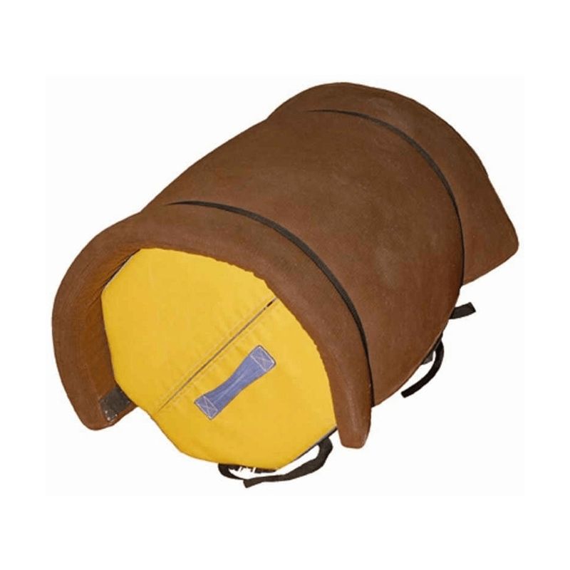 Tumbl Trak Teddy Bear Mat in rolled or folded position demonstrating the flexibility and lightweight 1.3 lb construction that allows the soft foam gymnastics mat to be carried in one hand and stored in minimal space