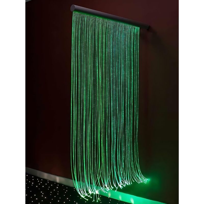 Close-up of UFO PMMA fibre optic strands glowing with full colour change, demonstrating the safe-to-touch design of this sensory light