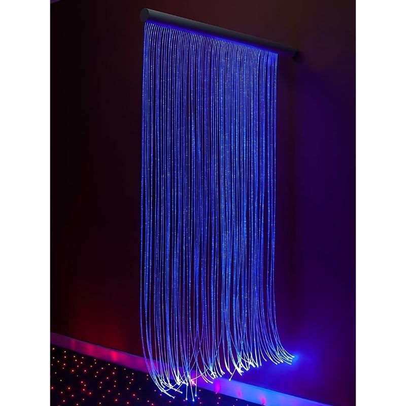 UFO Fibre Optic Sensory Wall Cascade showing cantilever bracket swung outward for walk-through and tactile exploration in a sensory room