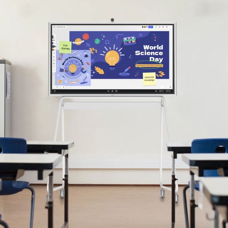 Vibe Board S1 interactive whiteboard in a classroom setting, showing the large-format 4K touch display in active educational use for interactive and collaborative learning