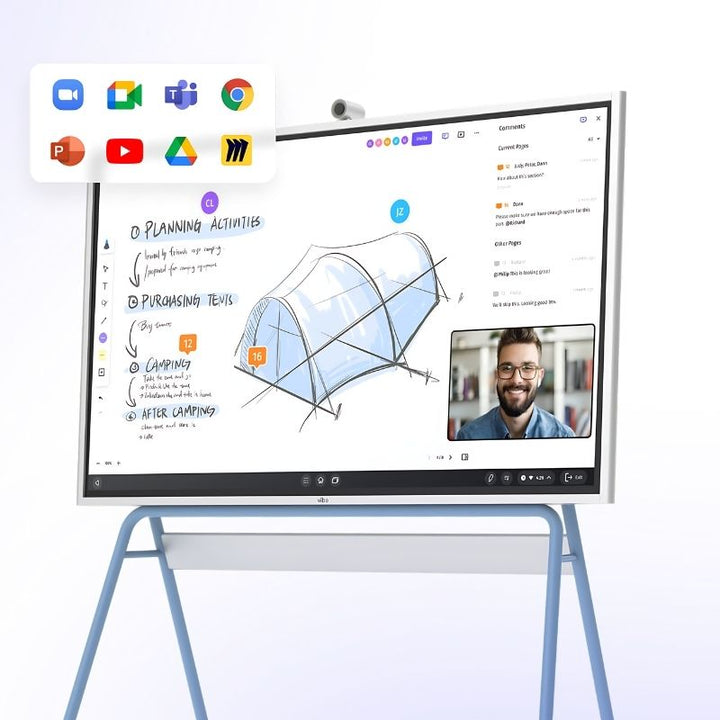 Vibe Board S1 all-in-one interactive display and whiteboard landscape view showing the slim profile and anti-glare 4mm tempered glass display surface