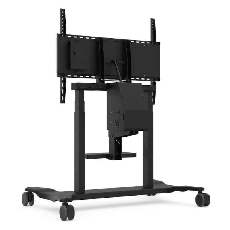 ViewSonic VB-STND-008 motorized trolley cart back-left view showing steel frame construction and cable management design