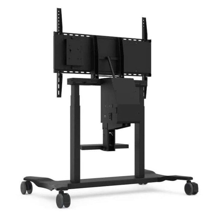 ViewSonic VB-STND-008 motorized trolley cart back-left view showing steel frame construction and cable management design