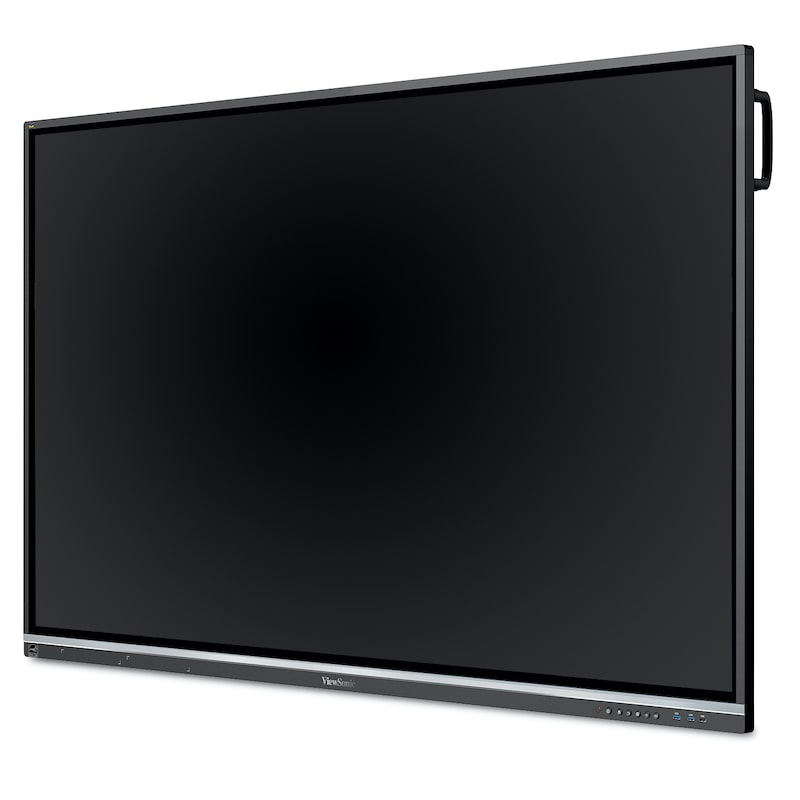 ViewSonic ViewBoard IFP7550 75" 4K interactive flat panel, front left angle showing touch surface for collaborative classroom use