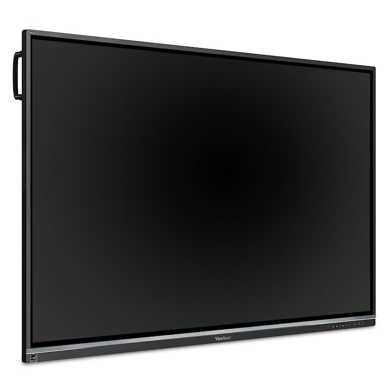 ViewSonic ViewBoard IFP7550 75" interactive display, front right angle showing slim bezel and full 4K screen area