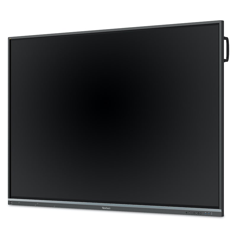 ViewSonic ViewBoard IFP8650 86" 4K interactive flat panel, front left angle showing full screen scale for large classrooms