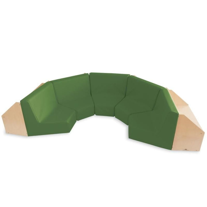 Clean product view of the Whitney Brothers Five Section Reading Nook WB8510 showing the full 92.5" half-circle arrangement of five padded birch plywood reading sections
