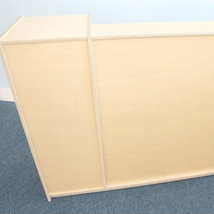 Rear view of the Whitney Brothers Contemporary Kitchen Combo Natural showing the 1/4-inch maple backboard cabinet construction and the natural birch plywood finish