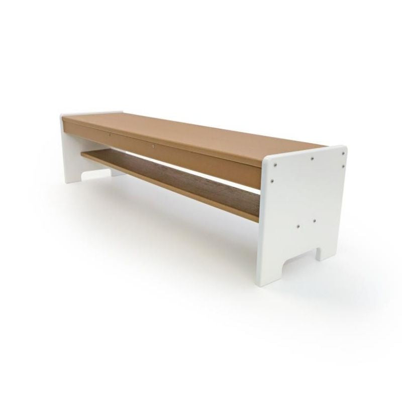 Whitney Brothers outdoorED outdoor preschool bench clean landscape view showing full GreenGuard Gold certified HDPE profile and safety-rounded edge design