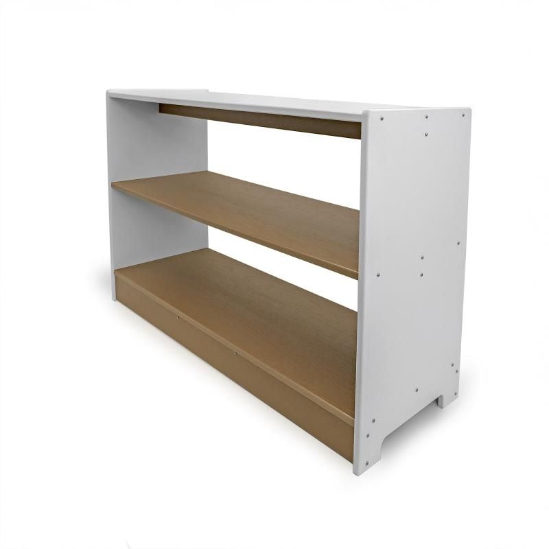 Whitney Brothers outdoorED Storage Shelf landscape view showing full weatherproof outdoor learning furniture profile with dual-sided open shelf design
