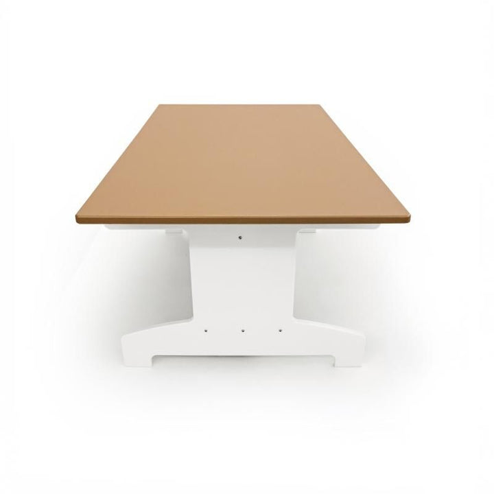 Top-down view of Whitney Brothers outdoorED outdoor classroom table surface, showing spacious workspace and built-in lower storage shelf