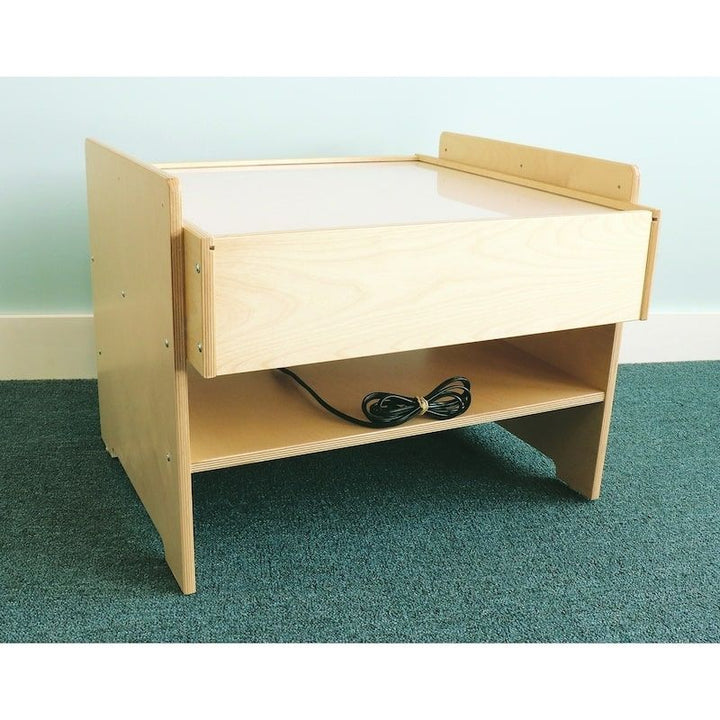 Rear view of the Whitney Brothers Superbright LED Light Table showing the on-cord on/off switch and cable management for the SuperBright LED light table