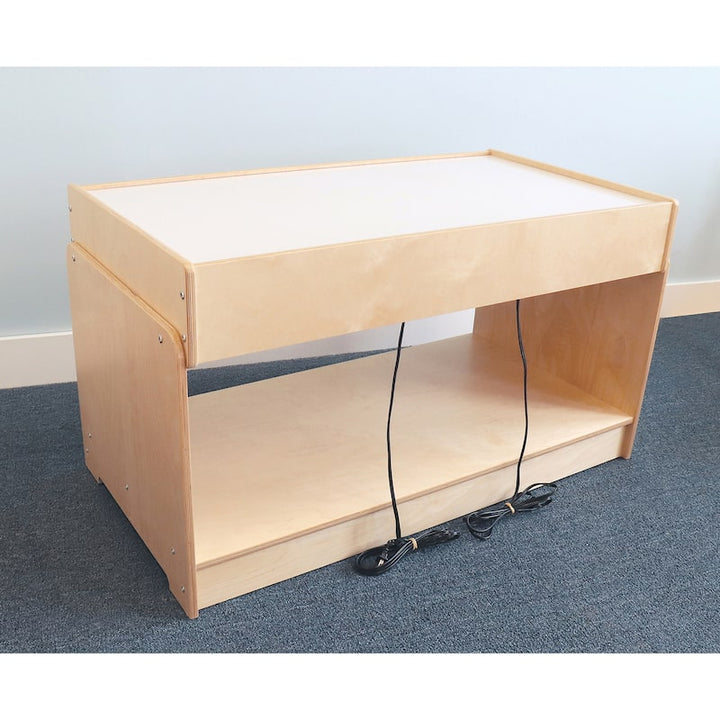 Whitney Brothers Superbright LED Sensory Light Table Large rear view showing the cable management and on-cord on/off switch for the SuperBright LED lighting system