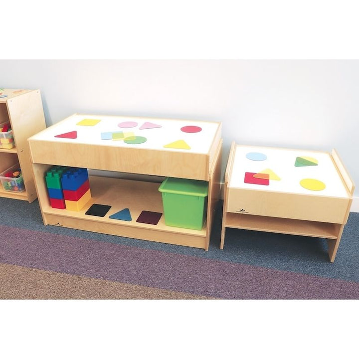 Whitney Brothers Superbright LED Sensory Light Table Large in a classroom setting, showing the collaborative scale for early childhood group learning and sensory activities