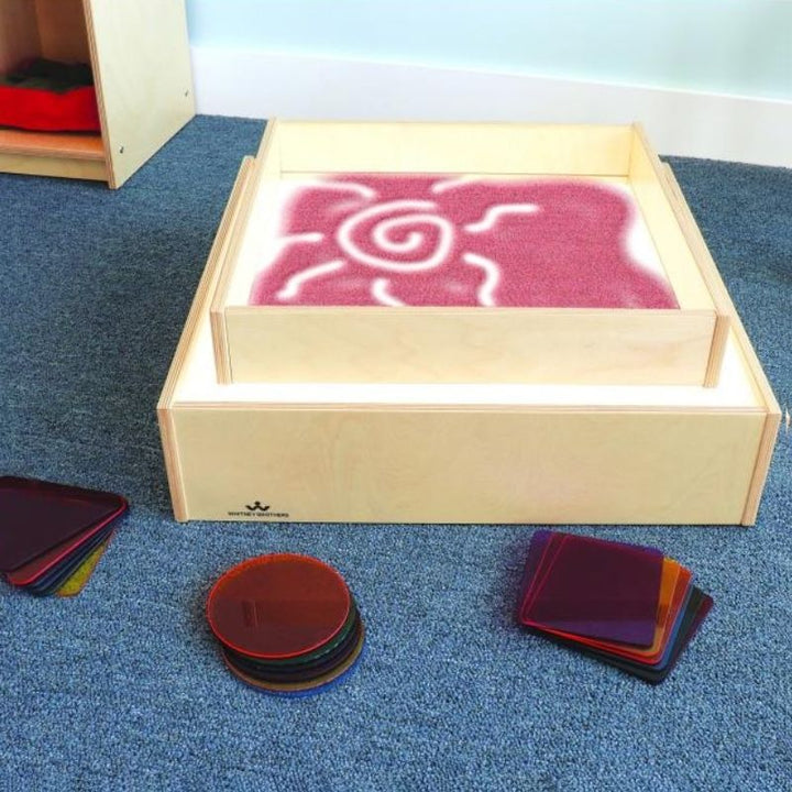 Whitney Brothers Superbright LED Tabletop Light Box top view showing the full illuminated surface of the portable LED light box for classroom and sensory room use